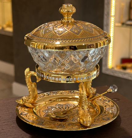 Икорница "Осетр" с ложкой (богемское стекло)