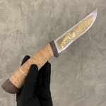 Златоустовский нож "Лиса", сталь ЭИ-107, береста, золочение