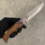Нож складной "Ахиллес", сталь ЭИ-107 (орех,рисунок "дамасская сталь"))