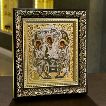 Икона «Троица», малая, никель, золото (190х165х20 мм)
