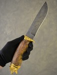 Нож "Медведь" дамасская сталь 400 слоёв, орех, золочение